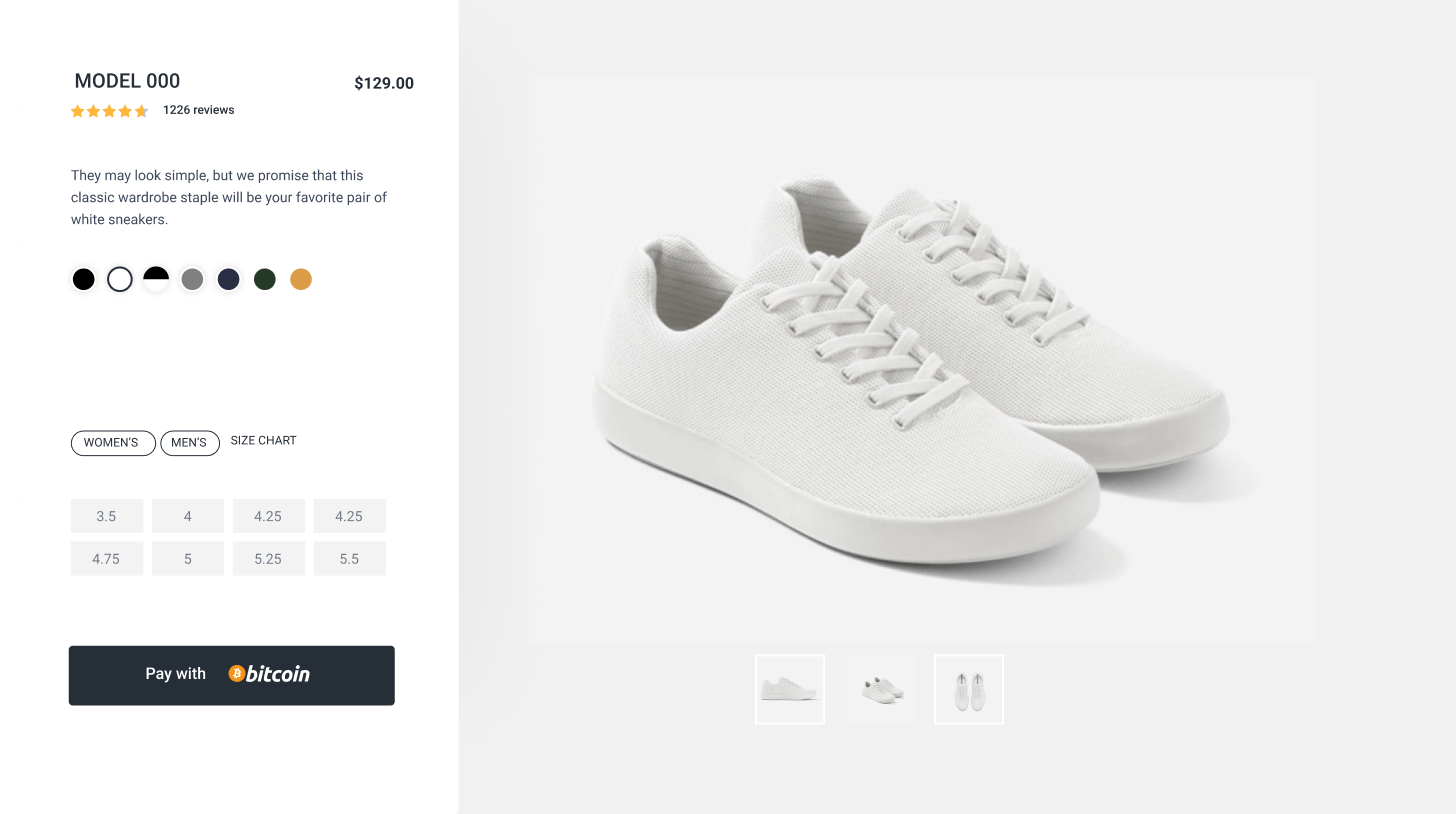 OpenNode payments button dashboard featured on an ecommerce website on desktop